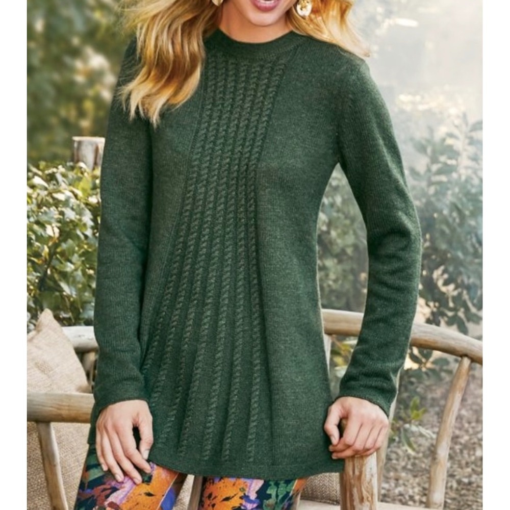 Soft Surroundings Sydney Sweater‎ Olive Heather Cable Knit Womens Size S